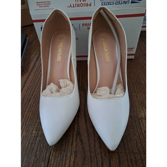 9.5 Dream Pairs White Christian Pointed Toe Stiletto High Heel Pump Dress Shoes - Picture 2 of 9